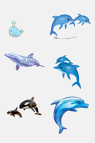 清新水彩海豚免抠元素