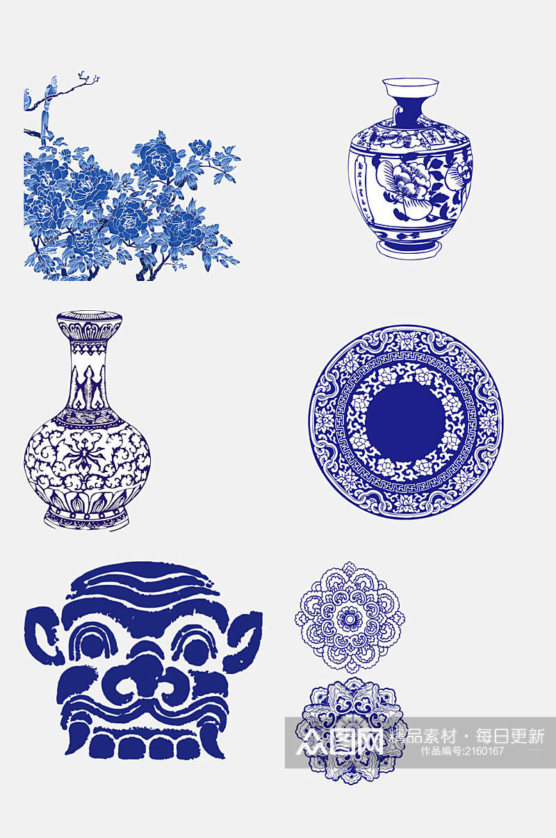 高端中国风古董文物青花瓷图案素材素材