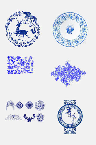 水彩中国风动物绘画青花瓷图案素材