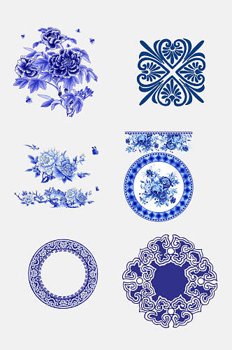 精致蓝色中国风青花瓷图案素材