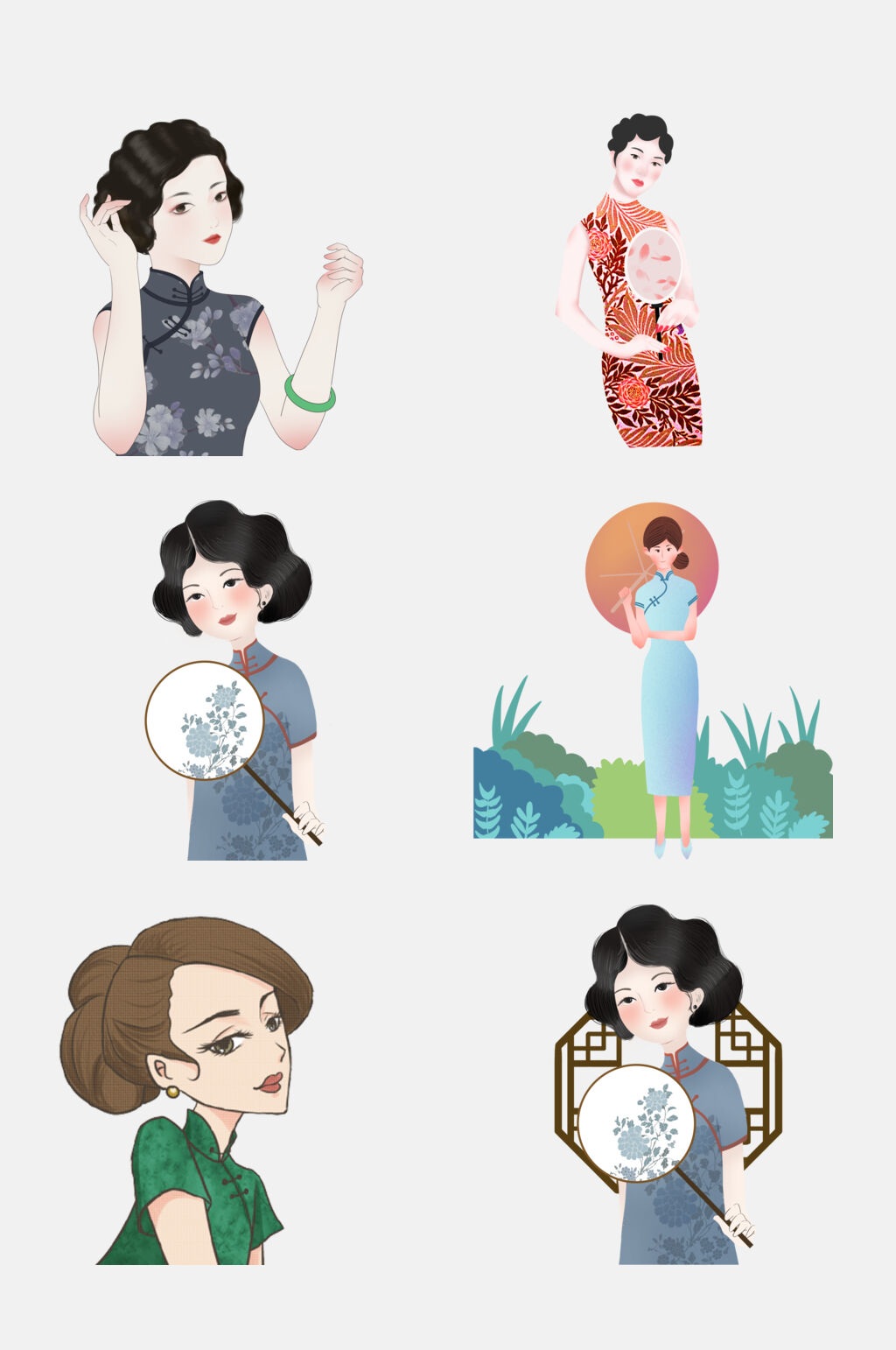简洁中式中国风旗袍古典美女素材素材