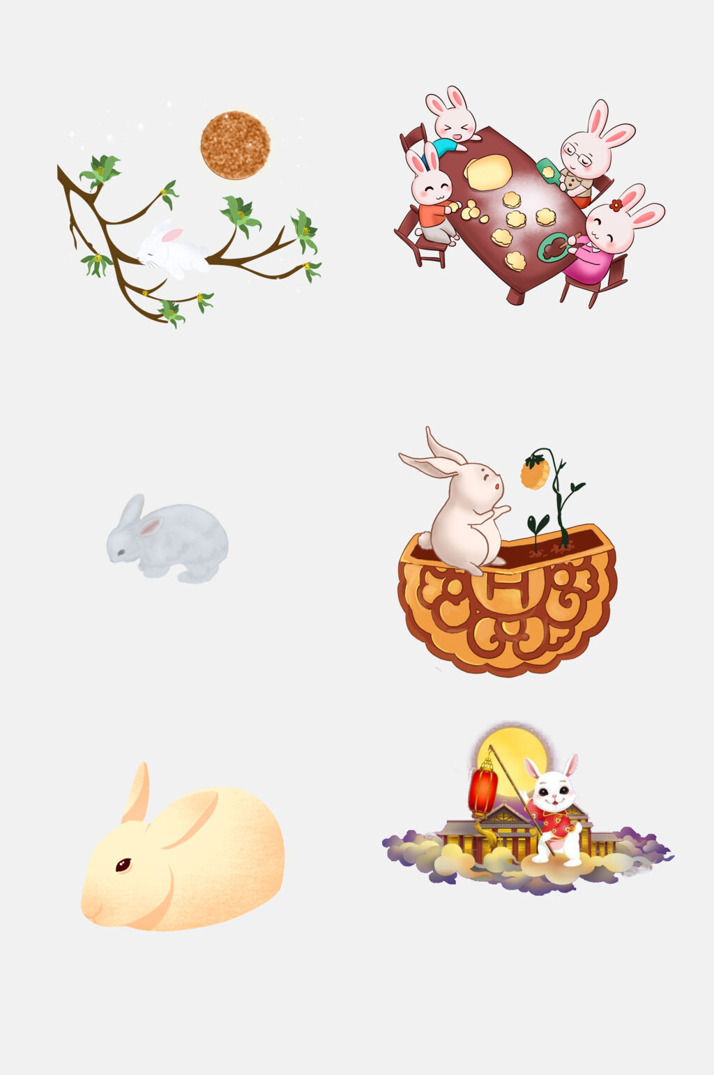 中国风中秋节团圆月饼玉兔抠元素素材