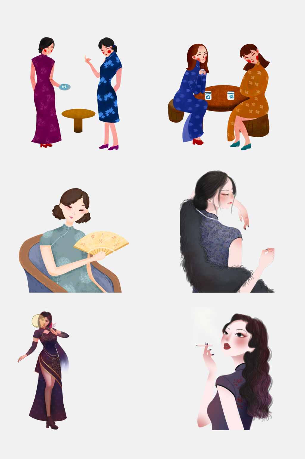 气质中国风旗袍古典美女人物素材素材