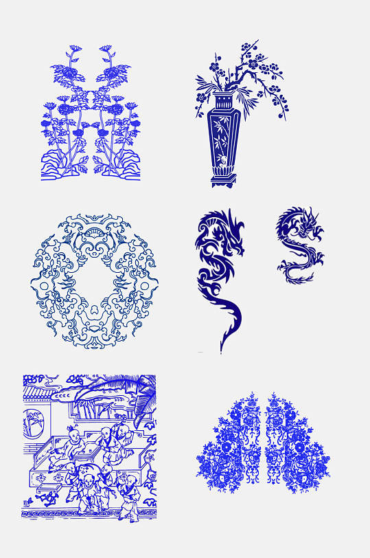 中国风青花瓷动物花瓶图案素材