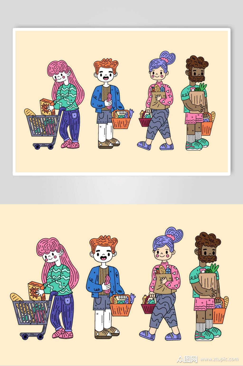 排队购物扁平化人物矢量元素素材素材