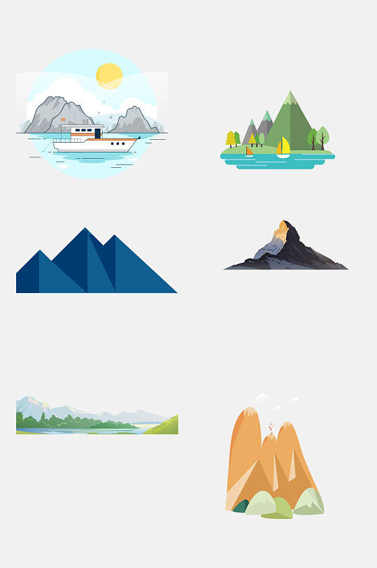 风景扁平化乡村山水免抠元素