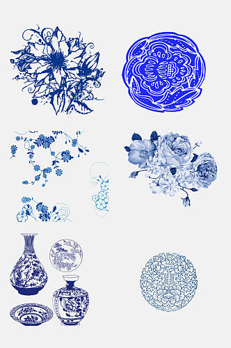 水彩中国风青花瓷花卉瓶子图案素材