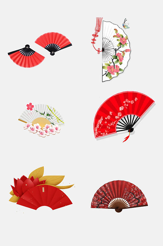 中国风精美花卉折扇免抠元素