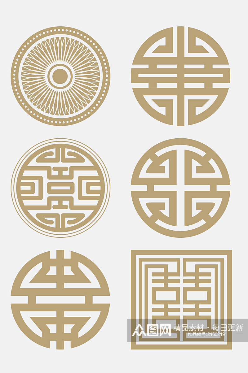金色创意中式古典花纹喜字免抠元素素材