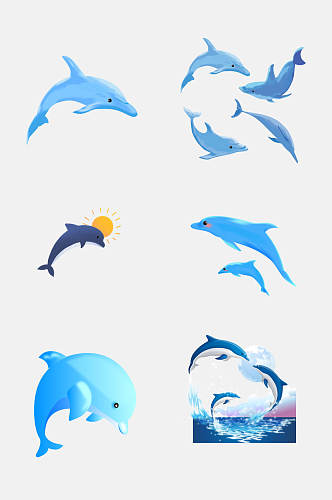 创意唯美蓝色海豚免抠元素