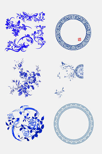中式精美中国风青花瓷图案素材