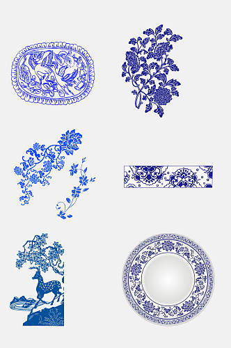 水彩精美中国风青花瓷图案素材