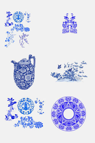 水彩精美中国风青花瓷图案素材