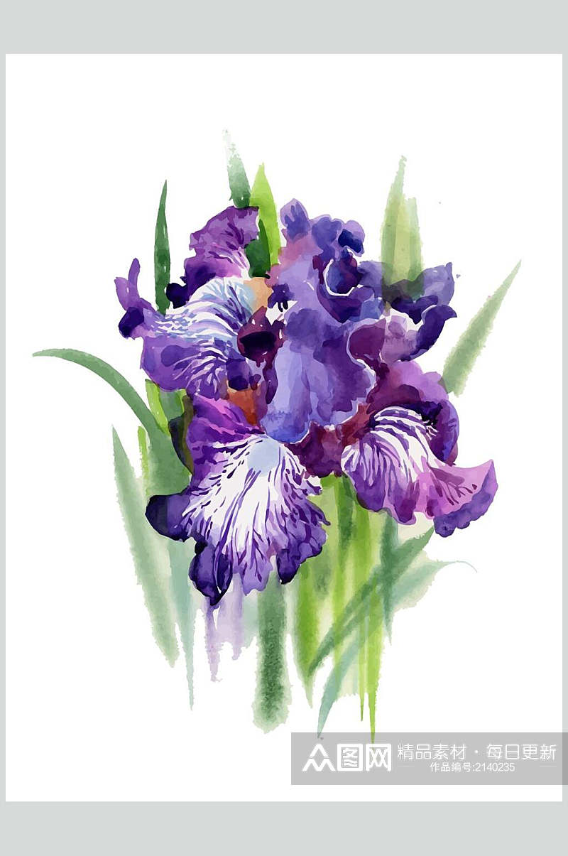 大气紫色水彩花卉矢量素材素材