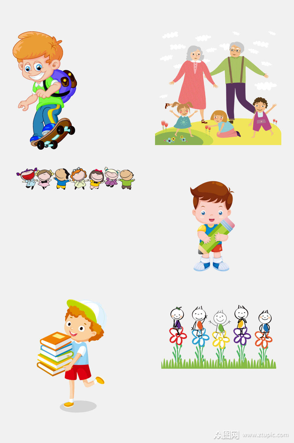 清新创意卡通开学季儿童小学生校园亲子活动免抠元素模板下载-编号