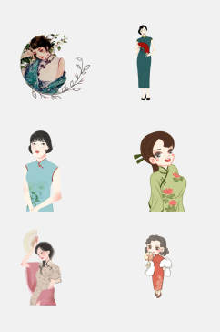 清新创意中国风旗袍古典美女素材