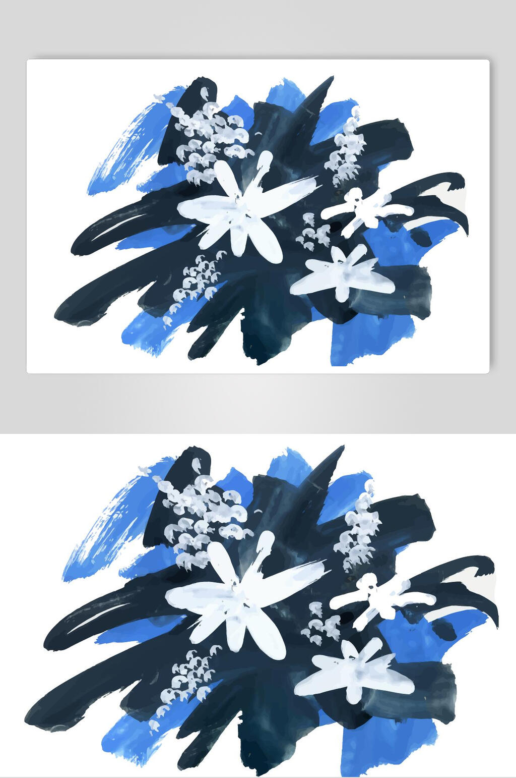 清新蓝色水彩花卉矢量素材素材