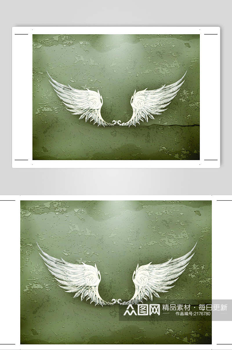 白色翅膀绿色背景矢量设计素材素材