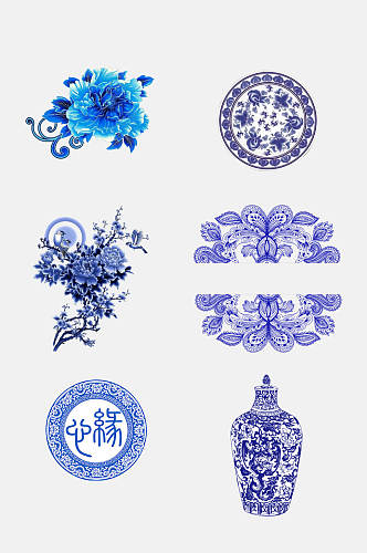 中国风文物青花瓷图案素材