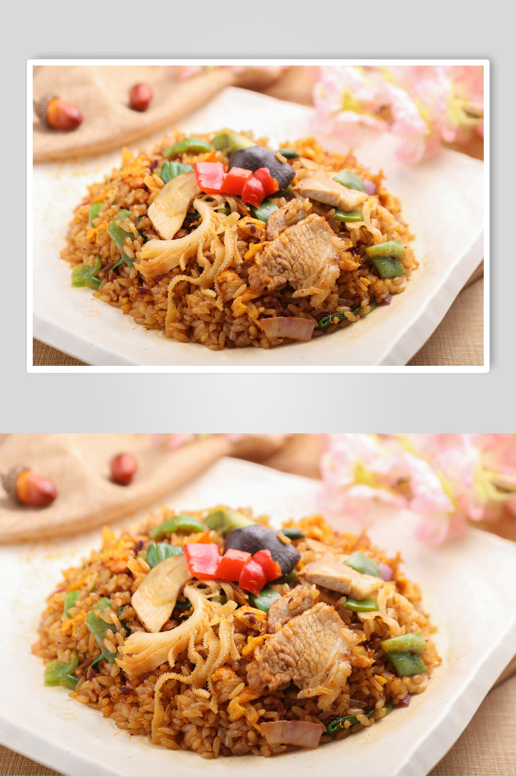 鲜香美味牛肉酱油炒饭食物摄影图片素材