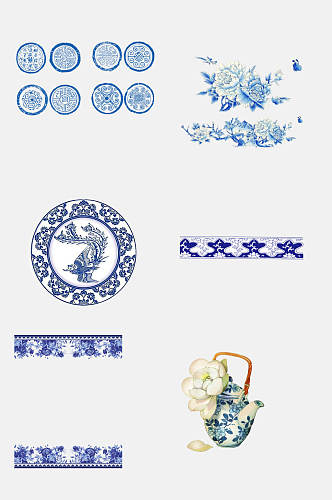 中国风青花瓷茶壶图案素材