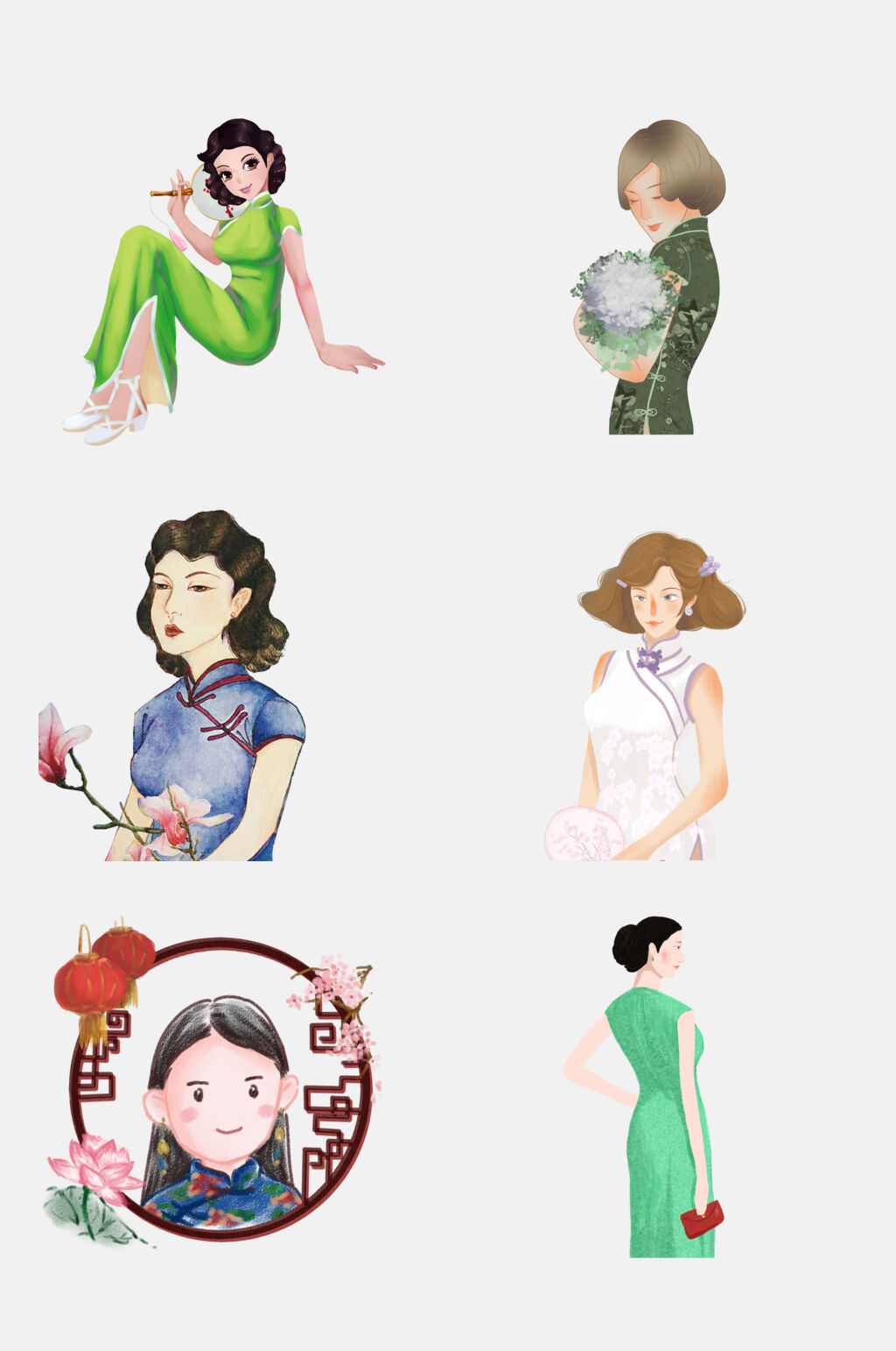中式优雅中国风旗袍古典美女素材素材