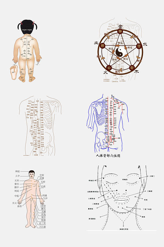 手绘中国风中医人体经络穴位图素材