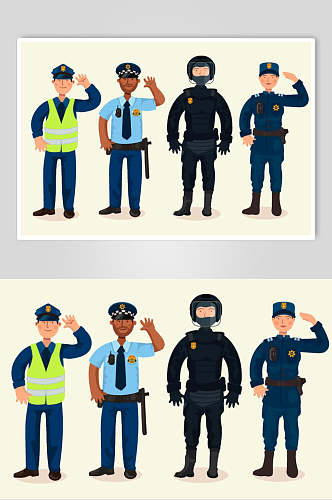 扁平化人物警察形像矢量设计素材