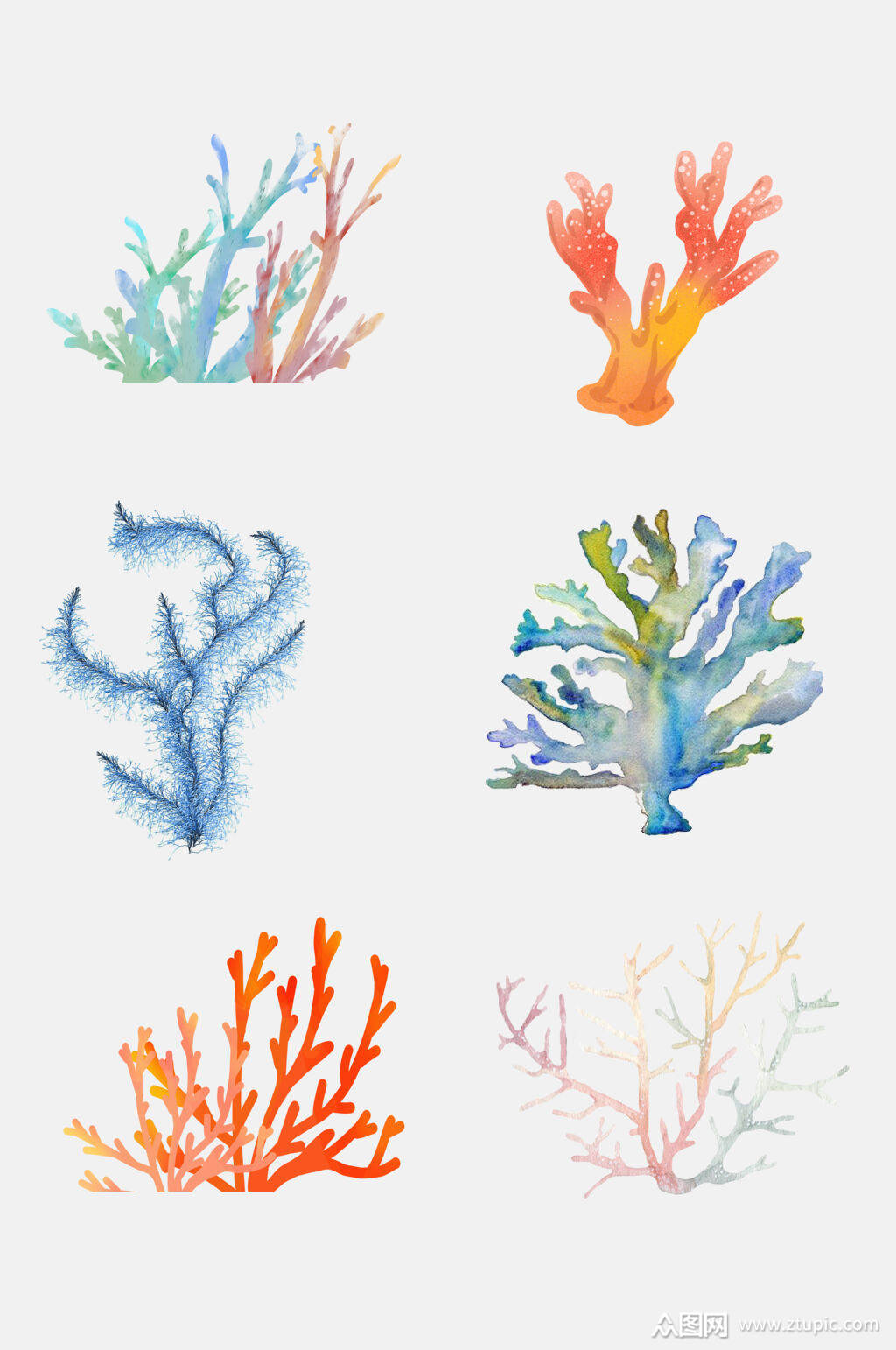 水彩时尚珊瑚海藻免抠元素素材