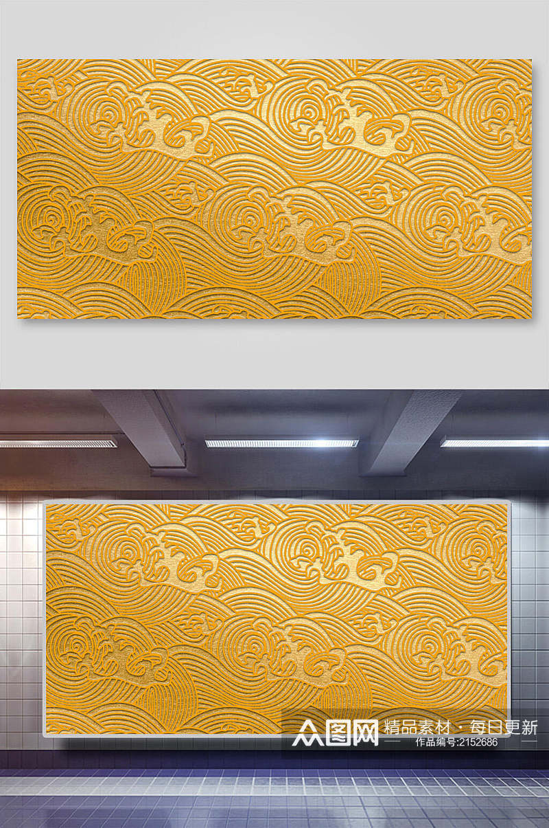 中式高端金色古典花纹祥云背景素材素材