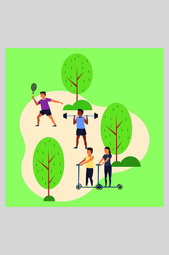 清新绿色举重网球户外运动插画素材