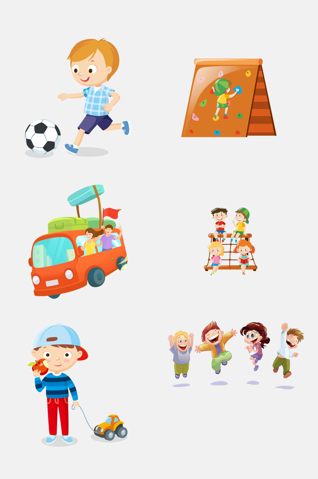 简洁卡通开学季儿童小学生校园活动免抠元素素材