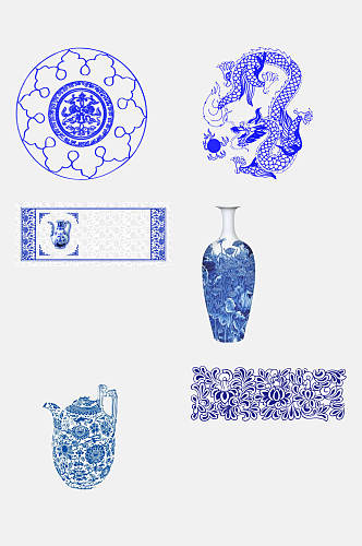 中国风青花瓷卷轴瓶子图案素材