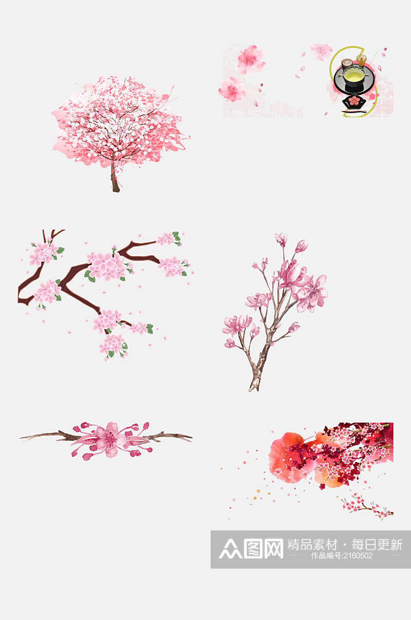 春季粉色时尚樱花荷花莲花免抠元素素材