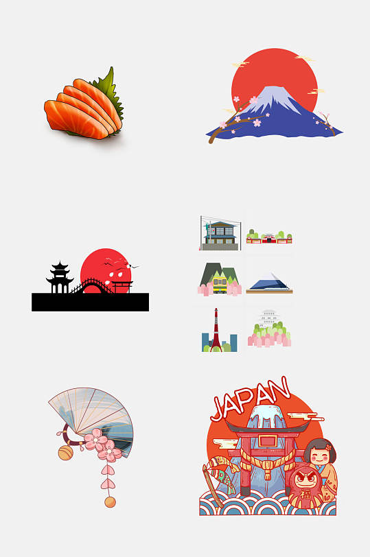 简洁日本美食三文鱼旅游风光免抠元素