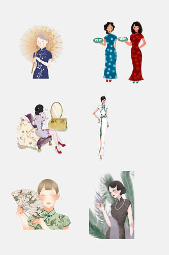 水彩创意民国风中国风旗袍古典美女素材
