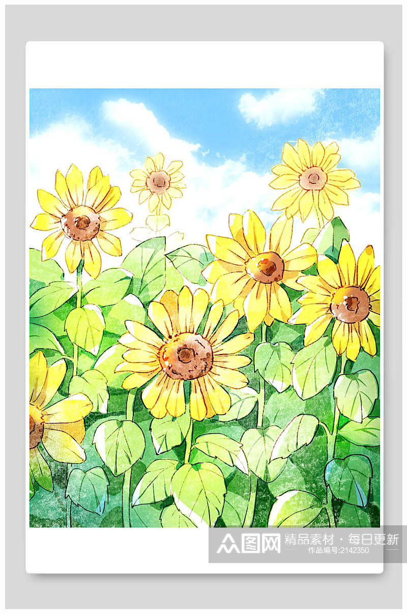 水彩夏日向日葵插画素材素材