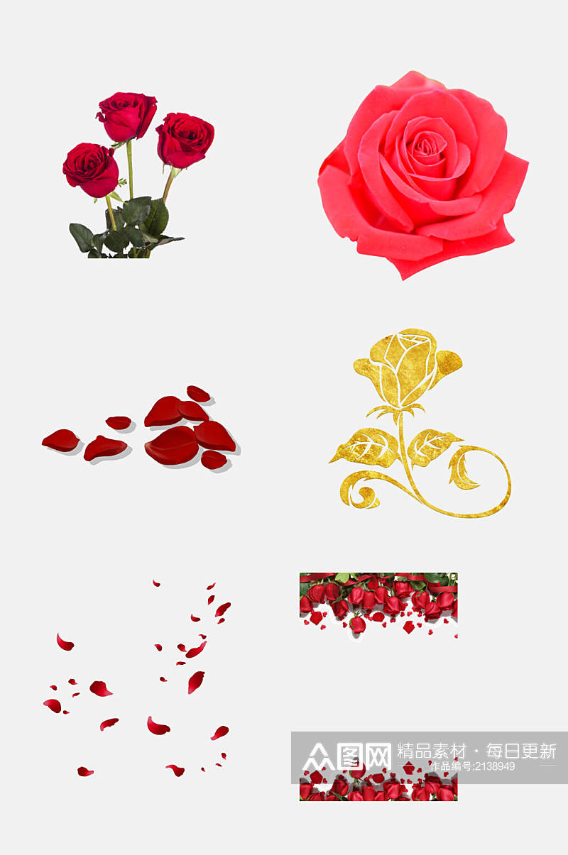 创意手绘花卉情人节玫瑰花免抠元素素材
