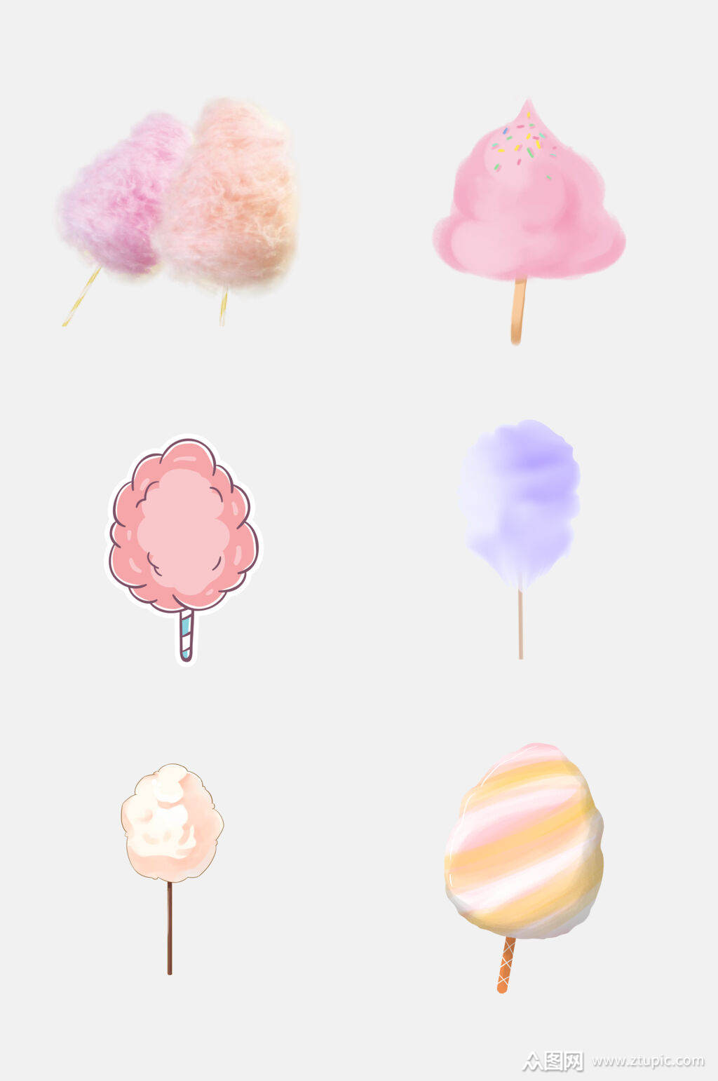 清新彩色彩虹棉花糖免抠元素