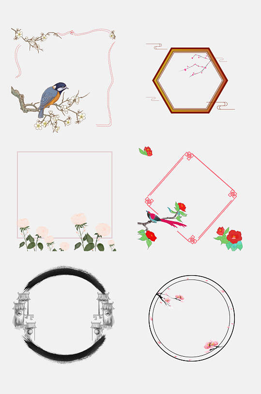边框标题框中国风手绘夕颜花牡丹槐花风信子边框中国古风手绘杜鹃古风