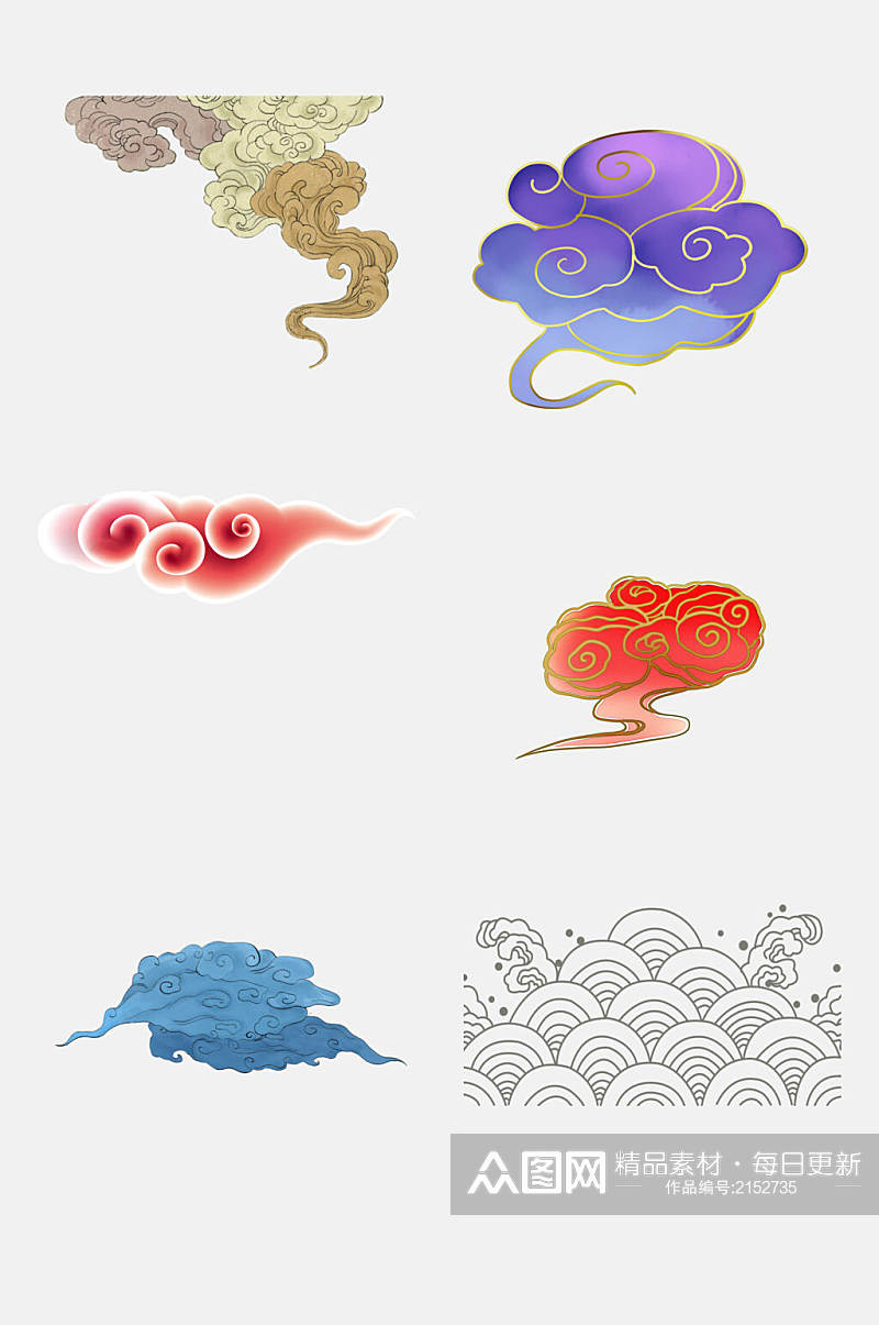 水彩手绘中国风云纹祥云云朵免抠元素素材