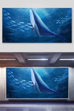蓝色鲸鱼插画素材