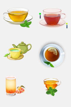 水彩新鲜花茶绿茶免抠元素