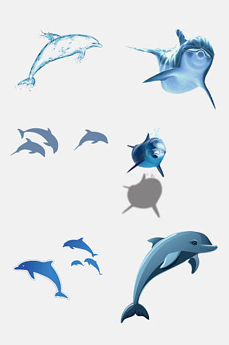 清新水彩蓝色海豚免抠元素