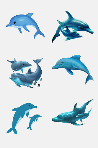 蓝色时尚海豚免抠元素