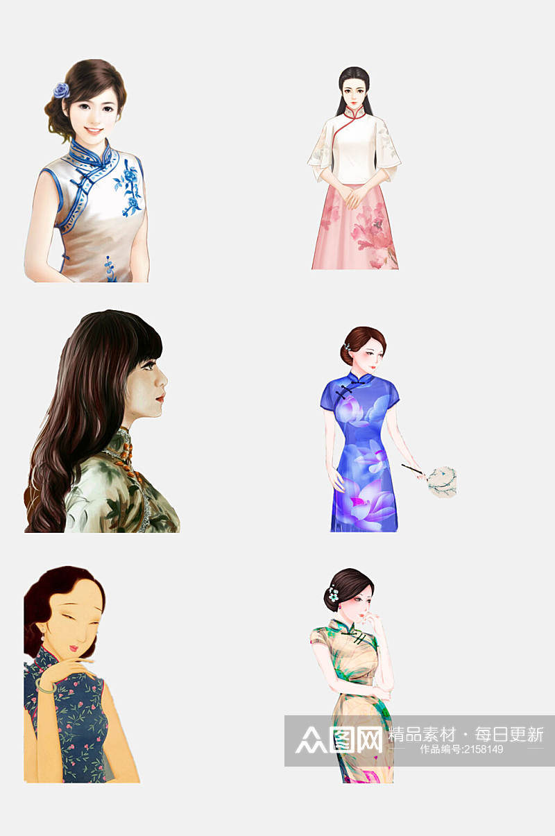 水彩中国风旗袍古典美女素材素材