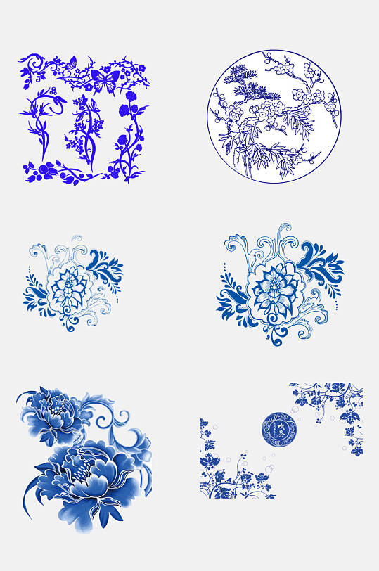 清新中国风青花瓷图案素材