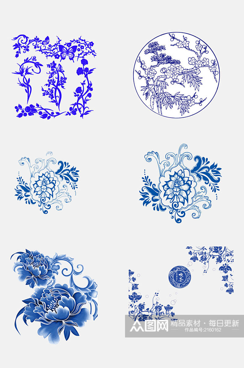 清新中国风青花瓷图案素材素材