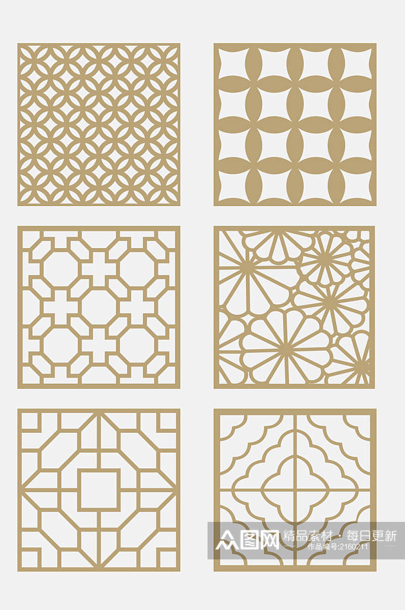 金色中式古典花纹窗花免抠元素素材