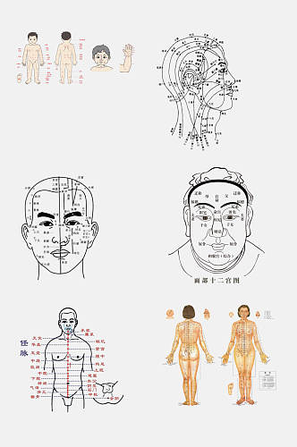 手绘中医人体经络穴位图素材